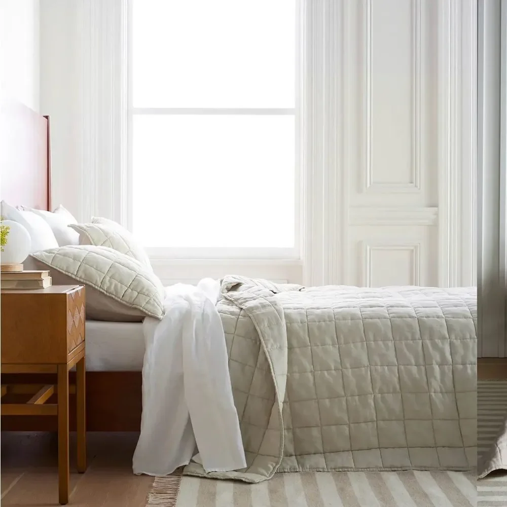 Quince European Linen Box Quilt Full/Queen NWOT ivory - Picture 2 of 8